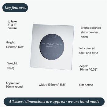 Small Plain Square 4"X4" Pewter Picture Frame