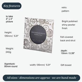 Retro Small Pewter 4"X4" Frame Retro Small Pewter 4"X4" Frame