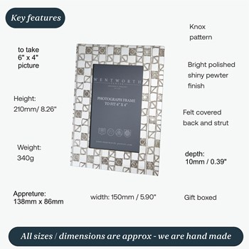 Knox Pewter 6"X4" Small Picture Frame