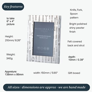 Medium Pewter Knife Fork Spoon 6"X4" Picture Frame Medium Pewter Knife Fork Spoon 6"X4" Picture Frame
