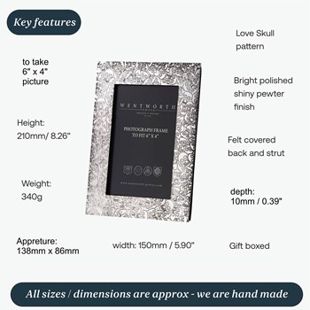 Love Skull Pewter 6"X4" Picture Frame