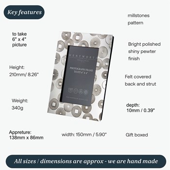 Millstones Pewter 6"X4" Picture Frame Millstones Pewter 6"X4" Picture Frame