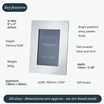 Plain Pewter 6"X 4" Picture Frame Plain Pewter 6"X 4" Picture Frame