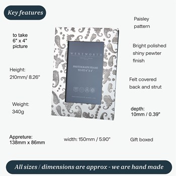 Medium Paisley Pewter 6"X4" Picture Frame