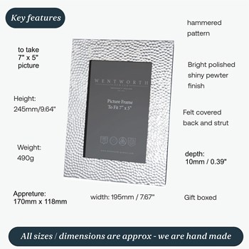 Large Hammered Pewter 7"X5" Picture Frame Large Hammered Pewter 7"X5" Picture Frame