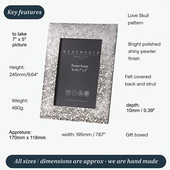 Large Love Skull Pewter 7"X5" Picture Frame