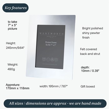 Plain Pewter 7" X 5" Picture Frame Plain Pewter 7" X 5" Picture Frame