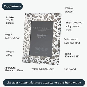 Large Paisley 7"X5" Pewter Picture Frame Large Paisley 7"X5" Pewter Picture Frame