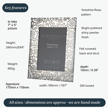 Large Yorkshire Rose 7"X5" Pewter Picture Frame Large Yorkshire Rose 7"X5" Pewter Picture Frame