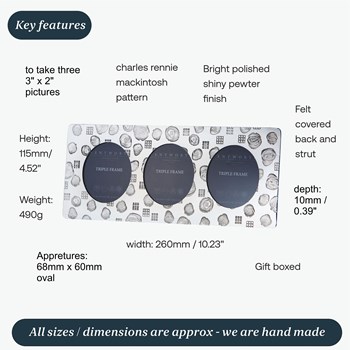 Triple Charles Rennie Mackintosh Pewter Picture Frame