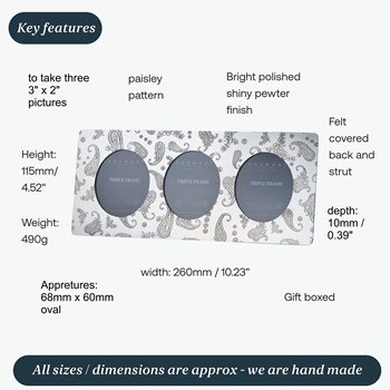 Paisley Pewter Triple Picture Frame