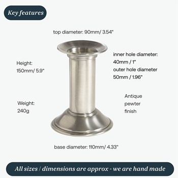 Small Antique Finish Pewter Pillar Candle Holder Small Antique Finish Pewter Pillar Candle Holder