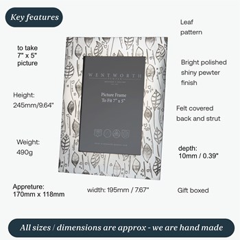 Large Leaf 7"X5" Pewter Picture Frame Large Leaf 7"X5" Pewter Picture Frame