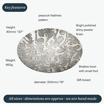 Peacock Feathers Pewter  Bowl