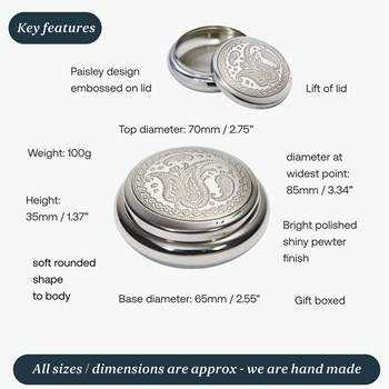 Paisley Round Pewter  Trinket Box
