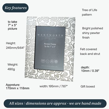 Large Tree Of Life 7"X5" Pewter Picture Frame