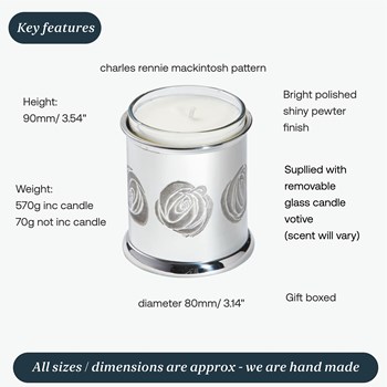Charles Rennie Mackintosh Rose Pewter Candle Votive Charles Rennie Mackintosh Rose Pewter Candle Votive