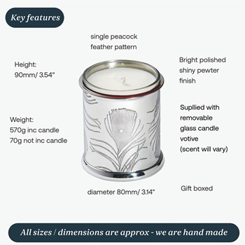 Peacock Feather Pewter Candle Votive