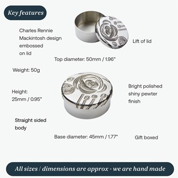 Small Charles Rennie Mackintosh Pewter Trinket Box Small Charles Rennie Mackintosh Pewter Trinket Box