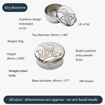 Acanthus Pattern Small Pewter Trinket Pill Box Acanthus Pattern Small Pewter Trinket Pill Box