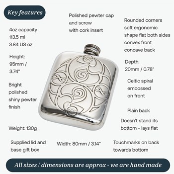 Celtic Spirals 4oz Pewter Pocket Flask