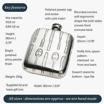 Knife Fork Spoon 4oz Pewter Pocket Flask