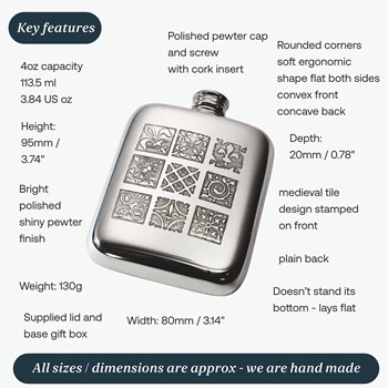 4oz Medieval Tile Pewter Pocket Flask