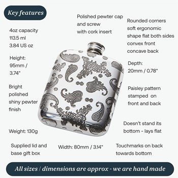 4oz Paisley Pewter Pocket Flask