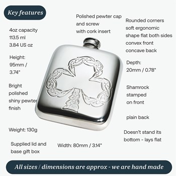 4oz Shamrock Pewter Pocket Flask 4oz Shamrock Pewter Pocket Flask