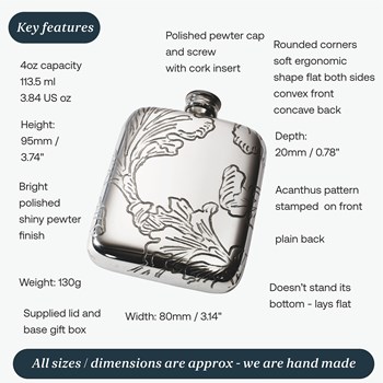 Acanthus Pattern Pewter Pocket Flask Acanthus Pattern Pewter Pocket Flask