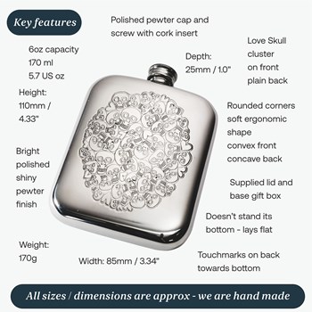 6oz Skull Heart Cluster Pewter Pocket Flask
