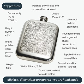 6oz Love Skull Pewter Pocket Flask