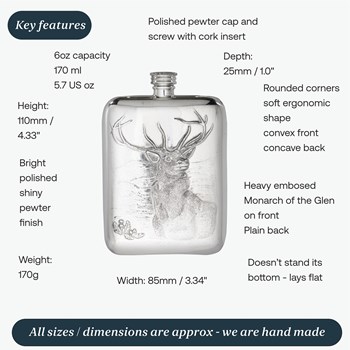 6oz Monarch of the Glen Pewter Pocket Flask 6oz Monarch of the Glen Pewter Pocket Flask