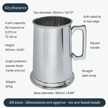 Plain Giant Four Pint Pewter Tankard