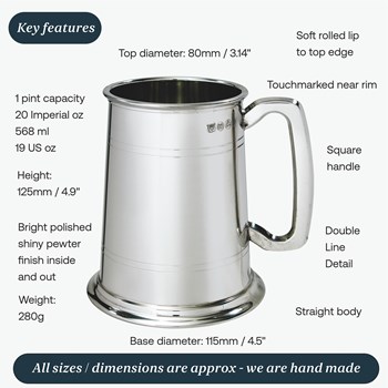 Double Lined One Pint Pewter Tankard Double Lined One Pint Pewter Tankard