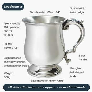 Classic Georgian One Pint Pewter Tankard Classic Georgian One Pint Pewter Tankard