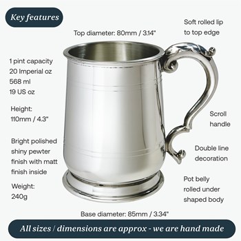 Standard Jacobean One Pint Pewter Tankard