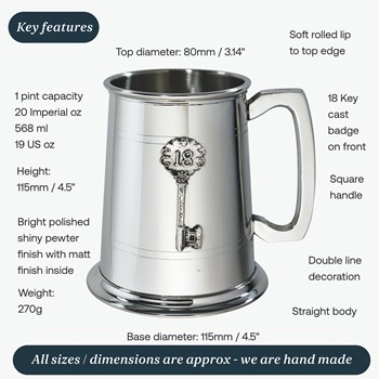 18 Key Badge One Pint Pewter Tankard 18 Key Badge One Pint Pewter Tankard