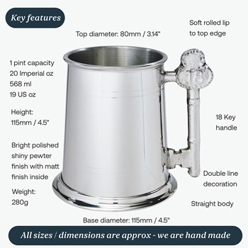 18 Key Handle One Pint Pewter Tankard