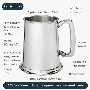Standard Double Lined One Pint Pewter Tankard