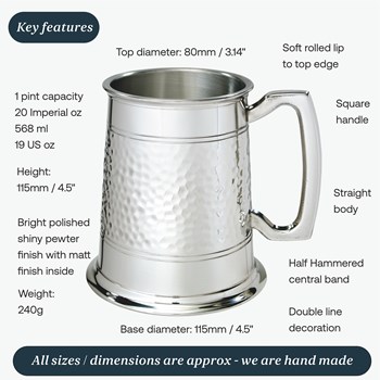 Half Hammered One Pint Pewter Tankard