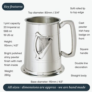 Irish Harp Badge One Pint Pewter Tankard