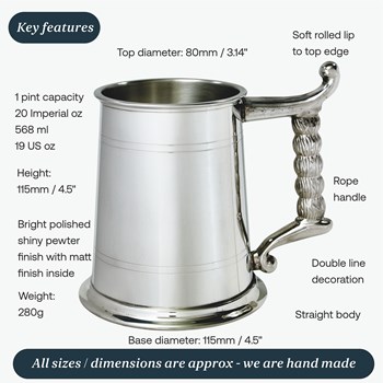 Rope Handle One Pint Pewter Tankard Rope Handle One Pint Pewter Tankard