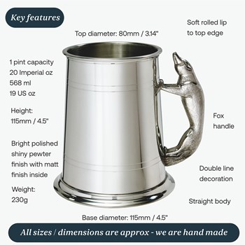 Fox Handle One Pint Pewter Tankard