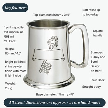 18 Key Stamp One Pint Pewter Tankard