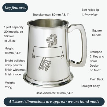 21 Key Stamp One Pint Pewter Tankard