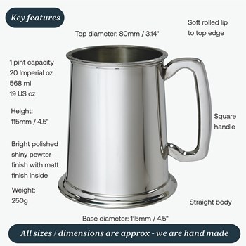Plain Standard One Pint Pewter Tankard