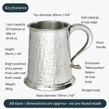 Metropolitan One Pint Pewter Tankard