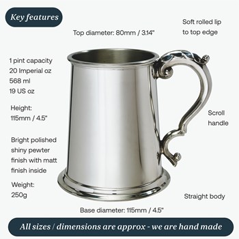 Plain Fancy Handle One Pint Pewter Tankard Plain Fancy Handle One Pint Pewter Tankard