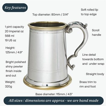 Wortley Pewter And Brass One Pint Tankard